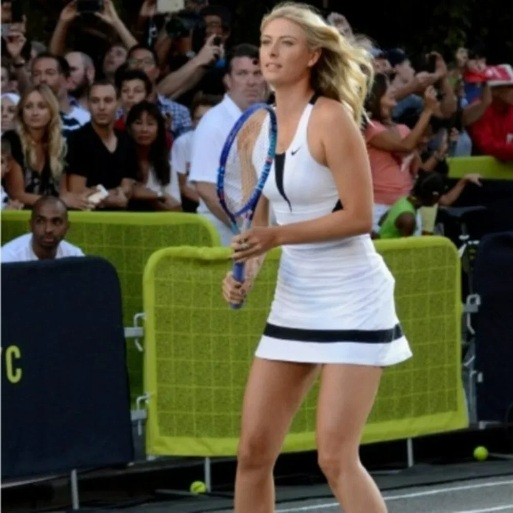 Nwt Nike Maria Sharapova Tennis Dress w/ Bra white black skirt M Medium
